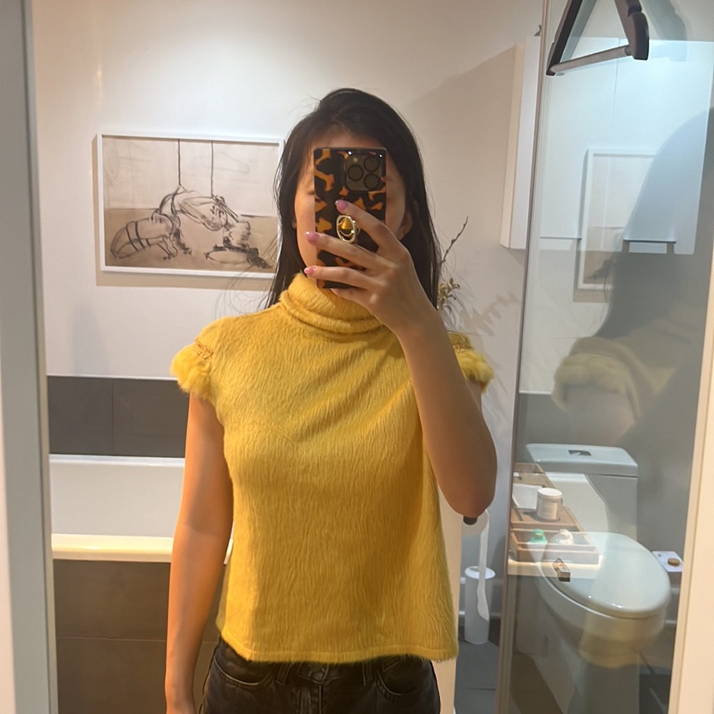 Yellow Rabbit Fur Turtle Neck Top - Size M (Fits Like S)